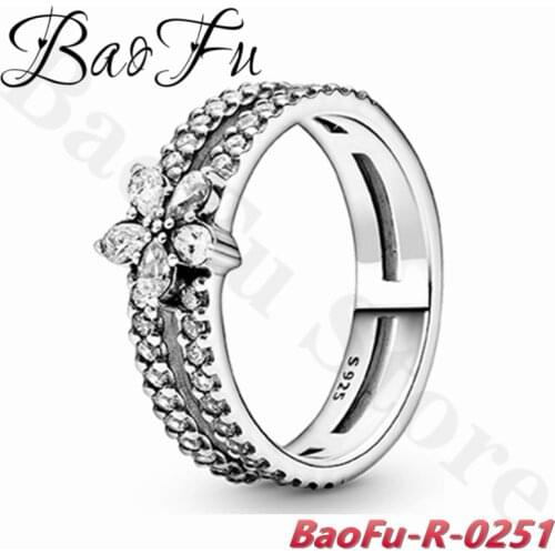 BaoFu 925 Sterling Silver Ring Shiny Flower Luxury Banquet Party Suitable for Gifts Original Ladies Jewelry