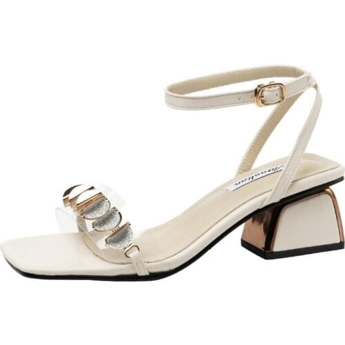 Sandals Womens Summer 2021 New Style Sweet Style Womens Shoes for Outside Wear, One Word Buckle Thick Heel Sexy High Heels