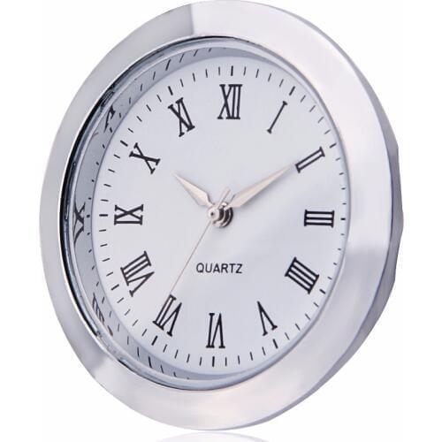 Mini Clock Quartz Movement Insert Round 40mm hole White Face Silver Tone Bezel Roman Numerals 45mm Watch Face 1.7 inches