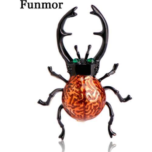 Funmor Small Enamel Black Beetles Brooch Gold-Color Lifelike Fleur De Lis Animal Insects Brooches For Women Kids Suit Clip Up