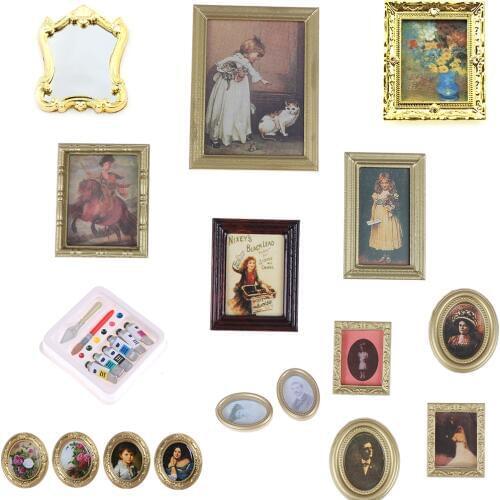 Hot Sale 1:12 1/12 Scale Photos Oil Painting Mural Wall Picture for 1:12 Dollhouse Miniature Miniaturas Casa De Munecas