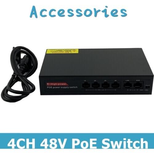 6Port 48V 4 PoE Injector Power Over Ethernet Switch 78W IEEE802.3af/at 1,2+/3,6- with Power Adapter For IP Camera CCTV
