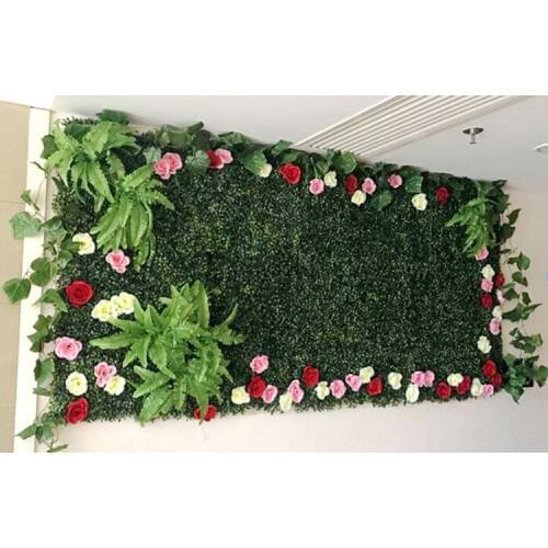 40*60cm Artificial Grasses Plants Wall Fake Lawn Faux Creepers Leaf Grass Blossom Artificial Foliage for Home Garden Decor