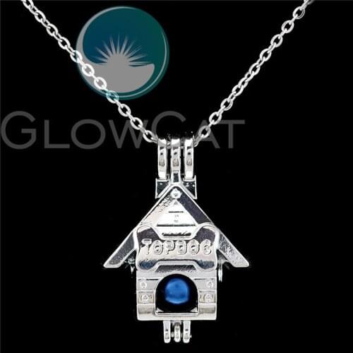 K948 Top Dog House Beads Cage Perfume Diffuser Stone Pearl Cage Locket Necklace Pendants Kids Girl Party Gift