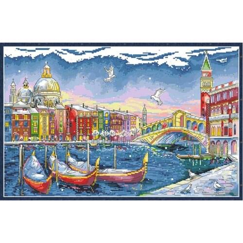 Beautiful Water City Cross Stitch Kits Scenery Needlework Sets 11CT 14CT Printed Canvas Embroidery DIY Craft Home Decor Painting