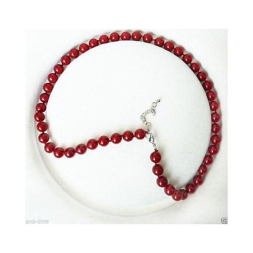 Nobility Quartz crystal Rare New 8-9mm Coral dark Red Color South Sea Shell Pearl Round Beads Necklace long AAA+ hook