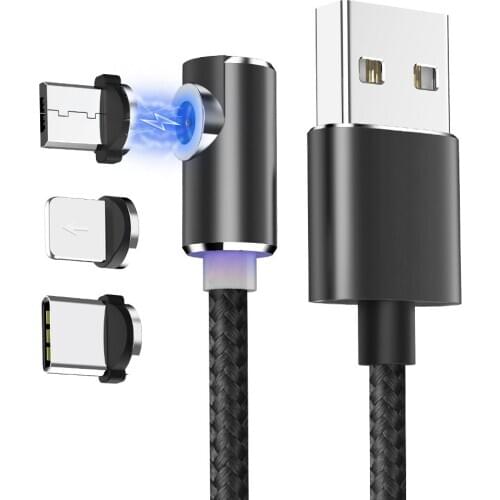 3 in 1 Magnetic usb Cable 90 Degree Bending Magnet Charger Cable Cords Micro USB Type C Mobile Cables for iphone Android Phones