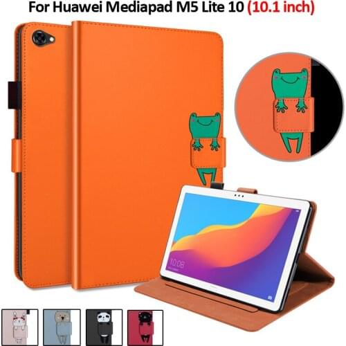 Cute Cat Bear Leather Tablet Funda For Huawei Mediapad M5 Lite Case 10.1" Wallet Stand Cover For Huawei Mediapad M5 Lite 10 Case