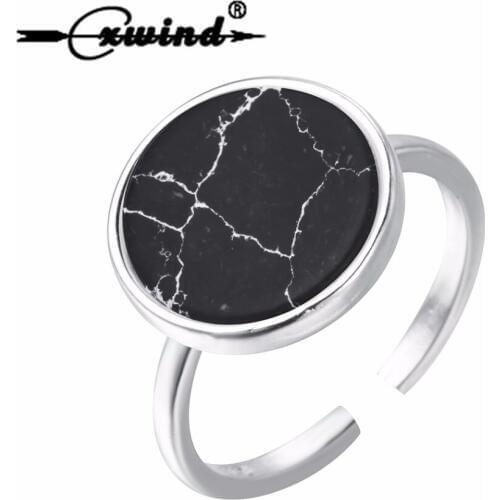 Fashion Round Black and White Stone Rings Adjustable Circle Ring For Women Men Finger Around Cute Two Style Jewelry