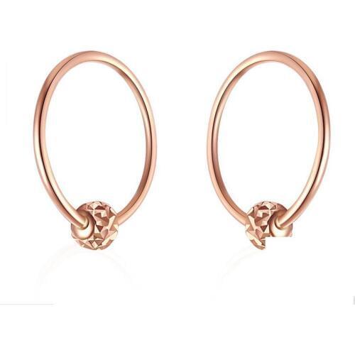 Fashion Solid AU750 Rose gold Ball Hoop Earrings