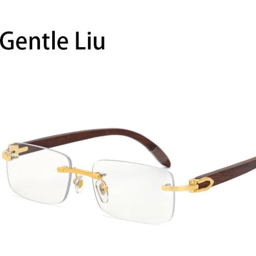 Rectangular Rimless Sun Glasses Mens 2021 Fashion Square Vintage Wooden Sunglasses For Men Luxury Brand Designer Eyeglasses