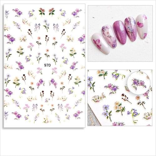 50pcs Spring Colorful Rose Flower Leaf Design Nail Art Adhesive Sticker Decal Decoration for Gel Nail Polish Manicure