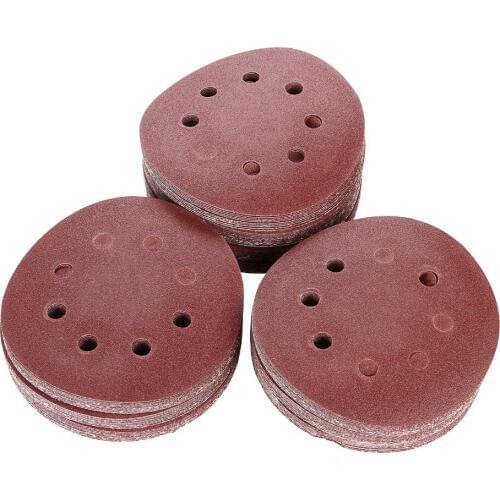New 100 Pcs 5" 8 80grit Hole Grit Sand Disc Random Orbit Sandpaper Hook and Loop Sanding Sander