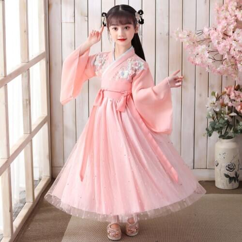 New Kids Hanfu Girls Pink Dress Chinese Ancient Fairy Clothing Cosplay Princess Hanfu Dress Festival Stage Show Costume DNV14192