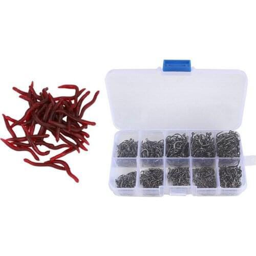 New 100 Pieces Soft Lures Sets Silicone Swimbait Shad Grub Worm with 600 Pcs/Box Fishing Hooks Stuff High Carbon Steel Hooks