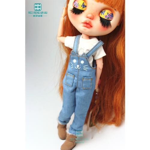 1pcs Blyth Doll Clothes Denim strap dress black, red, denim blue, Pink for Blyth , Azone, obitsu, FR 1/6 doll
