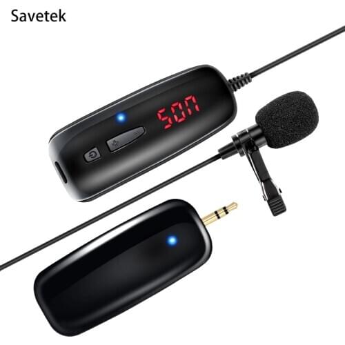 Savetek UHF Lavalier Lapel Wireless Microphone Recording Vlog Youtube Live Interview for Phone Pad PC Android Recorder DSLR