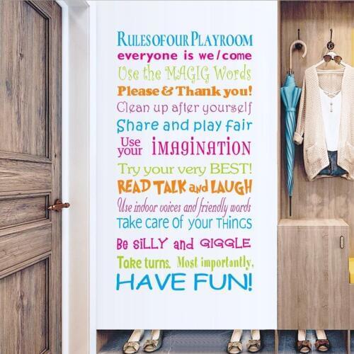 Rainbow-colored letters Proverbs Wall Sticker for Glass window/door home decoration Mural Decals wallpaper House Rules stickers