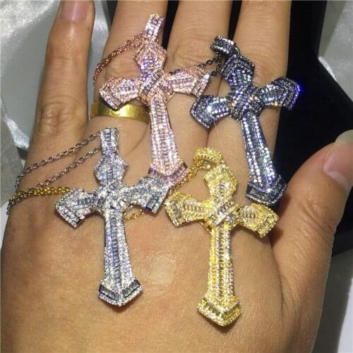 Luxury 4 Colors Big Cross pendant With necklace 925 Sterling silver AAAAA zircon Cz Party wedding Pendants for women men Jewelry