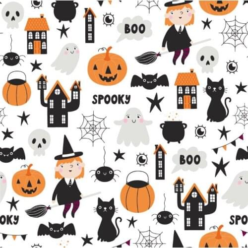Christmas cartoon fabric pumpkin house digital printing chiffon four-way stretch sewing cloth for decoration designer DIY fabric