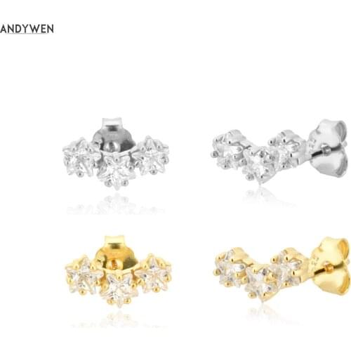 ANDYWEN 925 Sterling Silver Star Zircon Stud Earring Women Tiny Fashion Jewelry Crystal Jewelry For Women Fashion Jewels