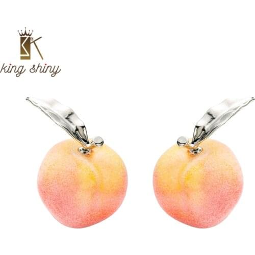 King Shiny Personality Korean Artificial Peach Design Stud Earrings Elegant Foam Fruit Statement Earrings Girl Party Ear Jewelry