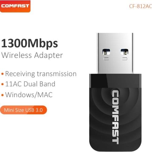 Comfast High Power 1300Mbps Mini Network Card Dual Band 2.4G&5.8G Wifi Transmit Receive Wifi Signal Support for Windows CF-812AC