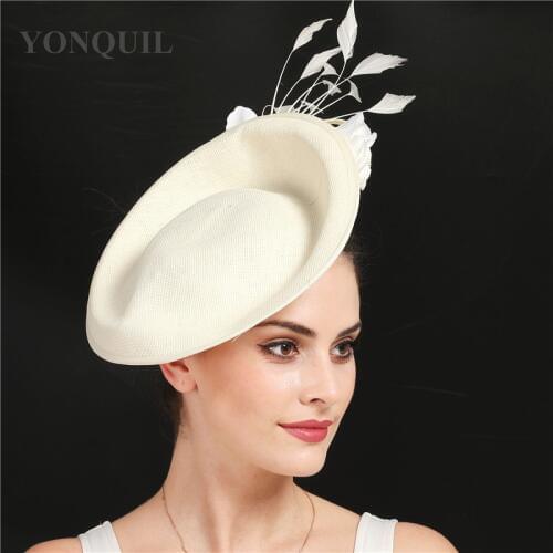 Beige Wedding Hair Accessories Kentucky Derby Fascinator Headwear High Quality Imitation Linen Cocktail Hat With Flower SYF666