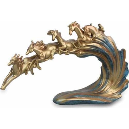 Gold Resin Figurines Miniatures Craft Horse Creative Modern Art Office Figurines Miniatures Luxury Adornos Home Decor DG50FM