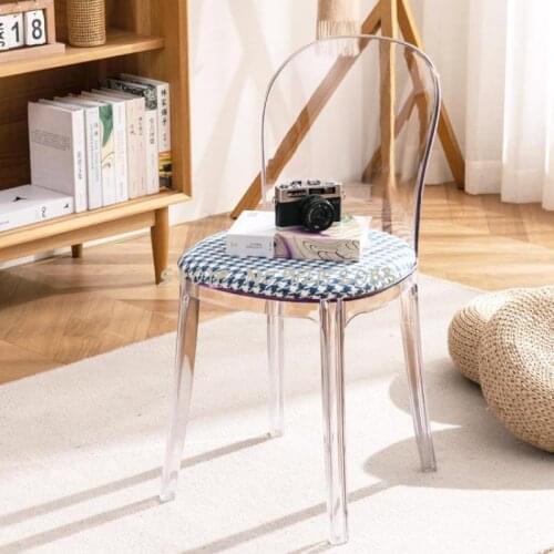Nordic small apartment transparent acrylic dining chair creative girl heart makeup chair net red crystal plastic stool houndstoo