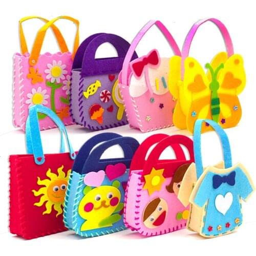 Non Woven Fabric Bag DIY Hand Bag Cartoon Three Dimensional Paste Making Hand Sewn Bag Kids Coin Purses Cute Princess Handbags