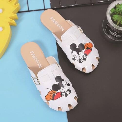 Disney Cartoon Slippers, Womens Mickey Flat Beach Sandals, 2021 New Wild Fashion, Student Sandals, Baotou, Half Drag, Summer