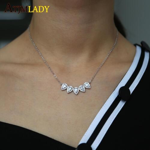 HiGh quality drip drop tear cz charm link chain blinG SparkinG necklaceS women jewelry Silver color charm cz pendant necklace