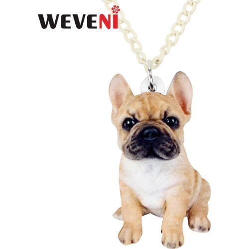 WEVENI Acrylic Sitting French Bulldog Pug Dog Necklace Pendant Chain Choker Cute Puppy Bijoux Jewelry For Women Girls Wholesale
