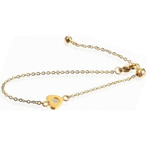 RIR Lucky Golden Crystal Heart Chain Bracelet Women In Stainless Steel Adjustable Handmade Bracelet DIY Jewelry