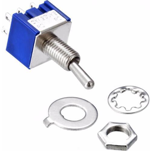 10PC Miniature Toggle Switch Double Pole Double Throw DPDT (MTS203) ON-OFF-ON 120VAC 6A 1/4 Inch Mounting MTS-203