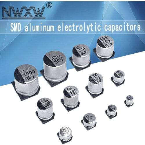 10 pces smd capacitor eletrolítico alumínio 10v 16v 25 35v 50v 1uf 2.2uf 4.7uf 10uf 47uf 100uf 220uf 330uf 470uf 1000uf 0.1uf