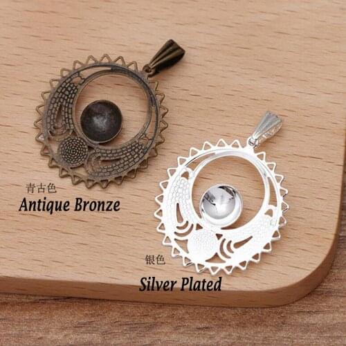 100pcs silver plated antique bronze 25mm filigree flower sheet into 8mm bowl cap tray bezel blank pendant base cabochon settings