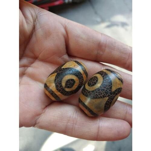 2 Piece Vintage Tibetan Dzi Bead 3 Eyes Vein Hanging Accessory Ornament Parts Case