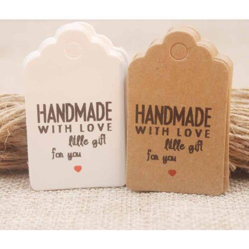 5*3cm DIY Handmade with red heart gifts label tag scallop Wedding Party PaperTags Price label Tag Cards100pc with 100ropes