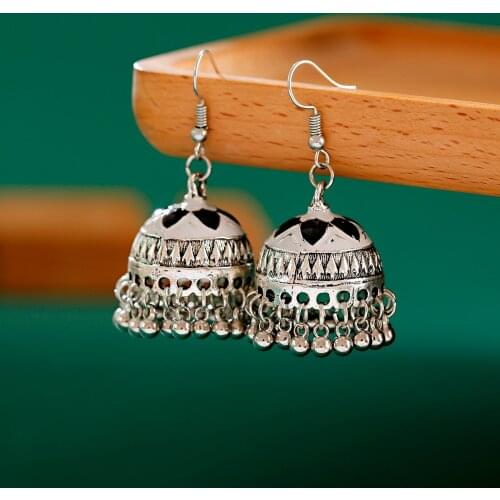 OIQUEI Antique India Jhumka Jhumki Jewelry Earrings For Women Bohemian Vintage Ethnic Tradition Bell Drop Dangle Earrings Female