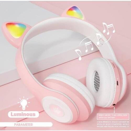 Flash Light Cute Cat Ears Bluetooth Wireless Headphone with Mic Can control LED Kid Girl Stereo Music Helmet Phone Headset Gift