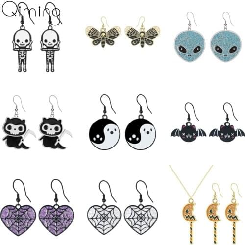 Glitter Spider Web Moth Bee Ufo Alien Womens Earring Halloween Jewelry Funny Cartoon Dangle Earring Gift