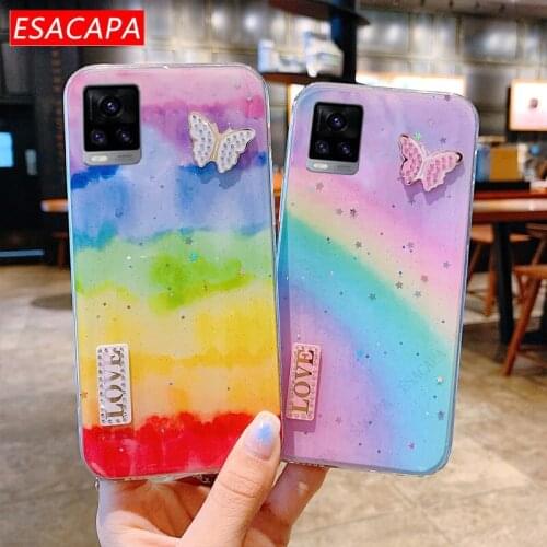 Glitter Rainbow 3D Butterfly Case For Vivo V20 SE Y72 5G V17 V15 S1 Soft Silicone Phone Cover For Vivo Y9S Y5S Y70S Y51S Y50 Y30