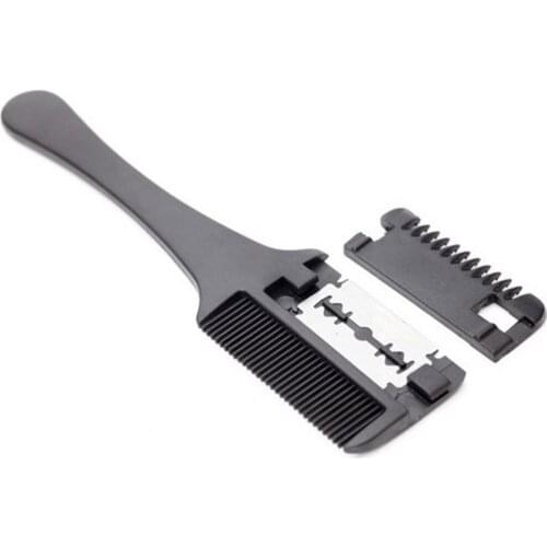 Hair Razor Comb Shaving Blades Black Handle Hairdressing Double Sided Hair Styling Razor Cutting Thinning Comb Tool