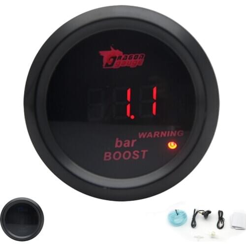 DRAGON GAUGE BAR 52MM Boost Turbo Gauge Digital Red led Black Case