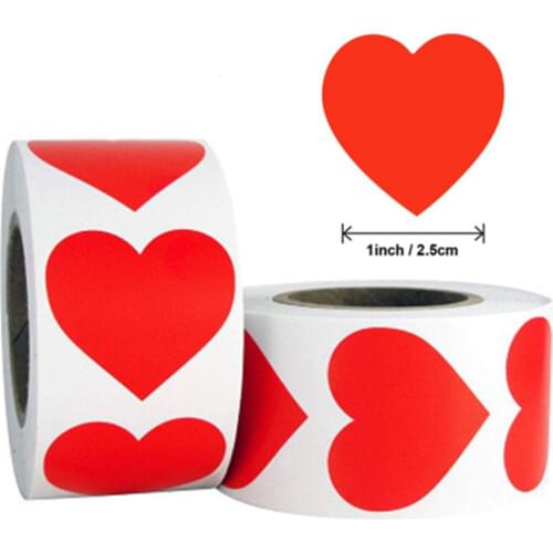 Chroma Heart Labels Stickers Color Sticker 1Inch Red,blue,pink,yellow Stationery Love Heart seal labels 50-500pcs wedding seal