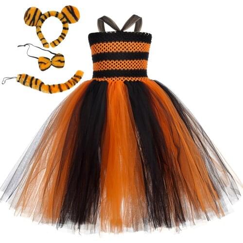 Kids Halloween Tiger Tutu Dress Tiger Cosplay Costume Animal Girls Birthday Jungle Party Dres