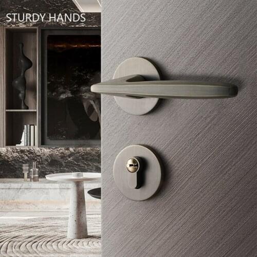 Nordic styleAluminum Alloy Door Lock Continental Bedroom Minimalist Interior Door Handle Lock Security Mute Hardware Accessories