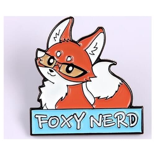 Fox spirit Red fox enamel brooch with glasses lapel pins Foxy animal nerd brooches badges Cute fashion pins gifts for friends